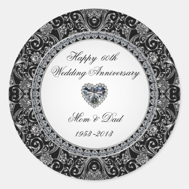 Black Onyx Style Diamond Wedding Anniversary Classic Round Sticker (Front)