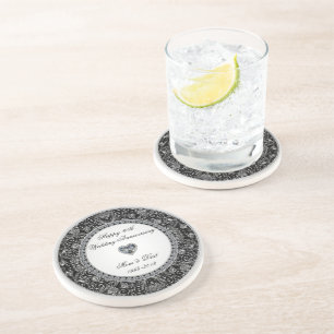 Black Onyx Style Diamond Wedding Anniversary Coaster