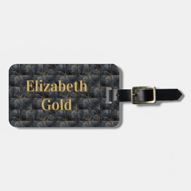 Black Onyx Tiled Pattern Name Monogram Luggage Tag (Front Horizontal)