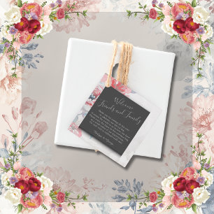 black onyx watercolor floral rose wedding favour tags