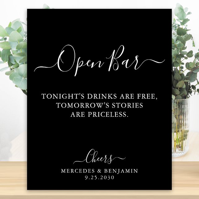 Black Open Bar Calligraphy Personalized Wedding Poster (Creator Uploaded)