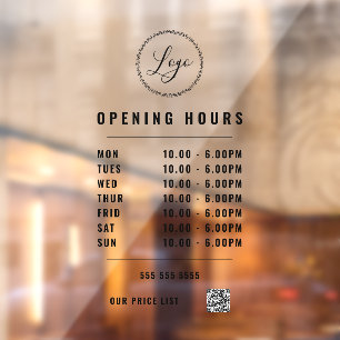 Black Opening Hours Logo QR Code Transparent Window Cling