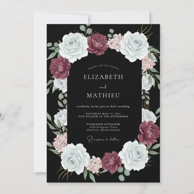 Black Opulent Evening Wedding Invitation (Front)