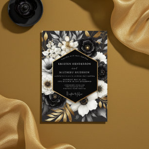 Black Opulent Floral Wedding Invitation