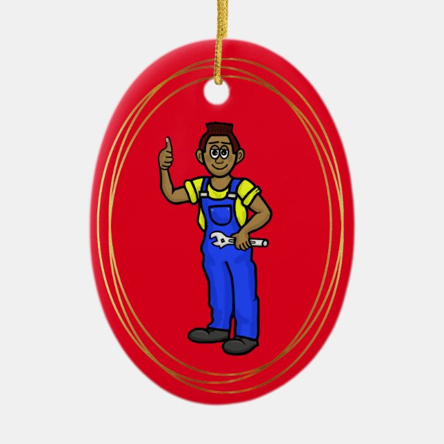 Black or African-American Male Mechanic Ornament   (Front)