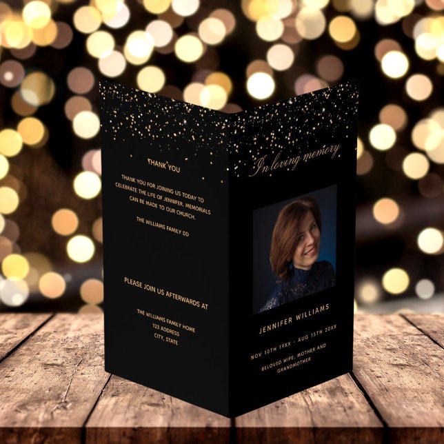 Black or photo élégant programme funéraire (Créateur téléchargé)