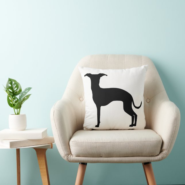 Black (Or Your Colour) Italian Greyhound Silhouett Throw Pillow (Chair)
