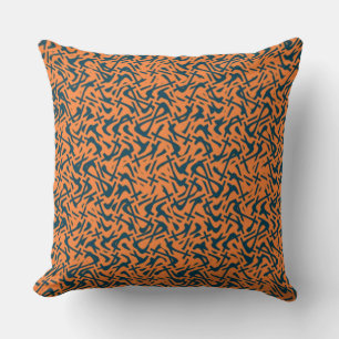 Black & Orange Abstract Doodle Pattern Pillow