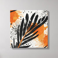 Black Orange Abstract feather Watercolor wall art