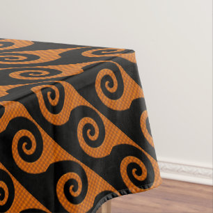 Black & Orange Abstract Swirl Halloween Tablecloth