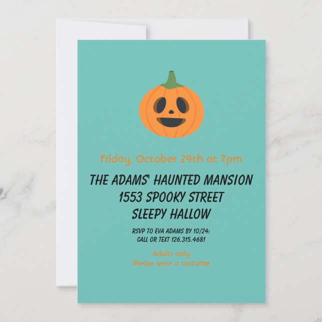 Black Orange Adult Halloween Party Invitation (Back)