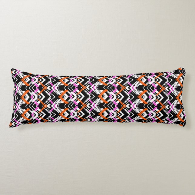 Black, Orange, And Pink Hand Drawn Arrow Pattern Body Pillow (Front)