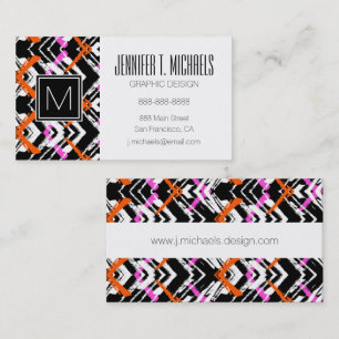 Black, Orange, And Pink Hand Drawn Arrow Pattern Business Card