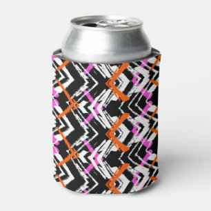 Black, Orange, And Pink Hand Drawn Arrow Pattern Can Cooler