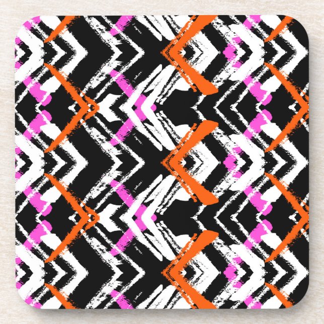 Black, Orange, And Pink Hand Drawn Arrow Pattern Coaster (Front)