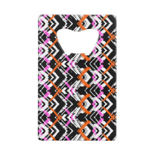 Black, Orange, And Pink Hand Drawn Arrow Pattern Credit Card Bottle Opener