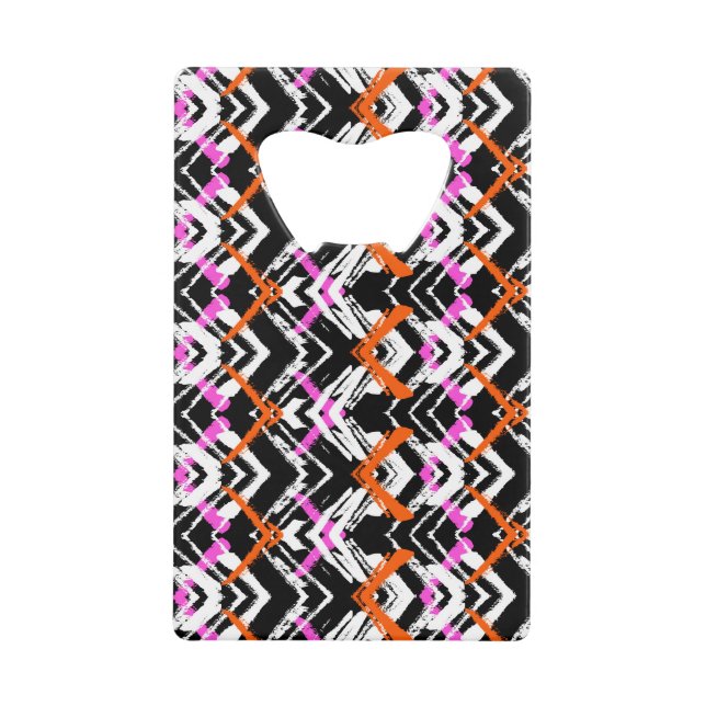 Black, Orange, And Pink Hand Drawn Arrow Pattern Credit Card Bottle Opener (Front)