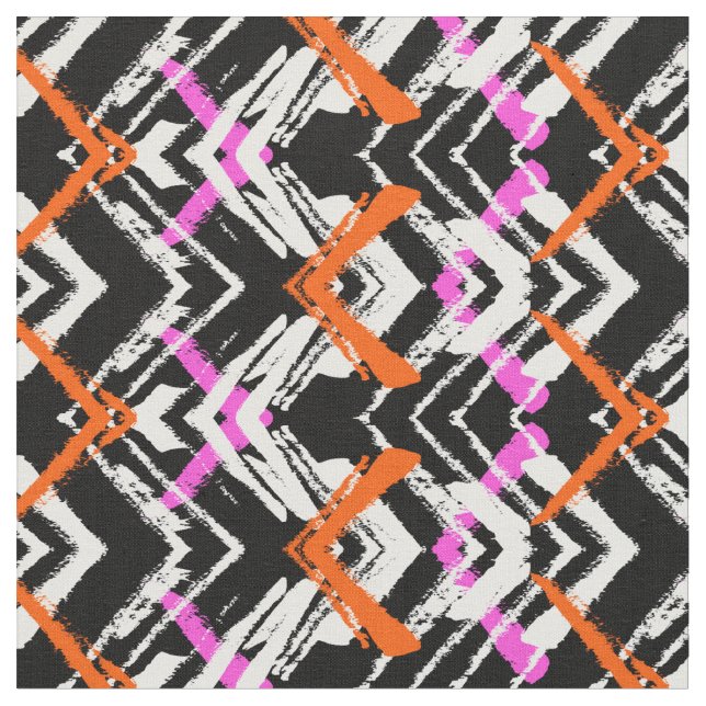 Black, Orange, And Pink Hand Drawn Arrow Pattern Fabric (Close Up)