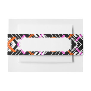 Black, Orange, And Pink Hand Drawn Arrow Pattern Invitation Belly Band
