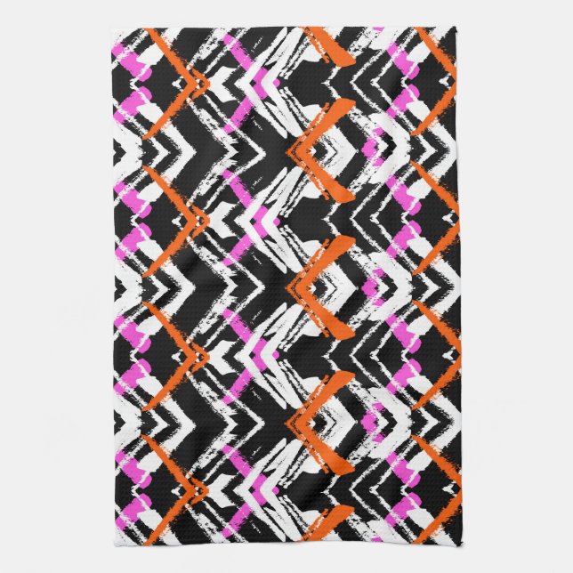 Black, Orange, And Pink Hand Drawn Arrow Pattern Kitchen Towel (Vertical)