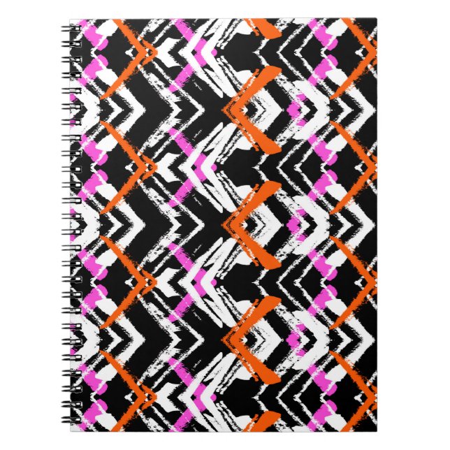 Black, Orange, And Pink Hand Drawn Arrow Pattern Notebook (Front)