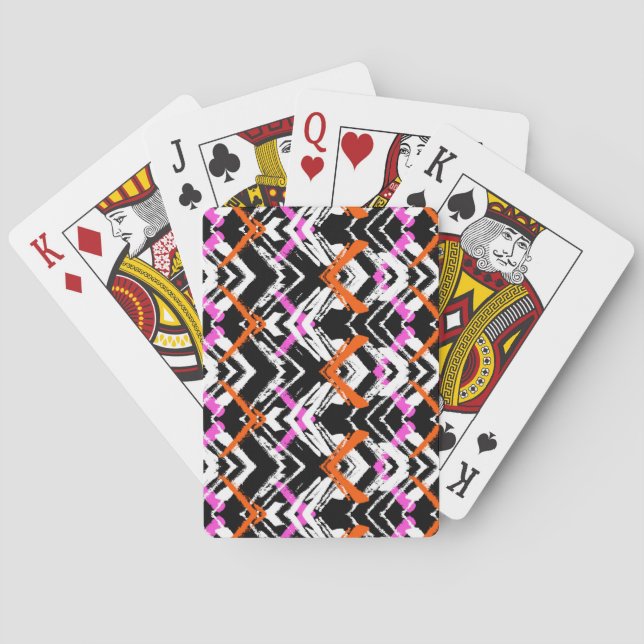 Black, Orange, And Pink Hand Drawn Arrow Pattern Playing Cards (Back)