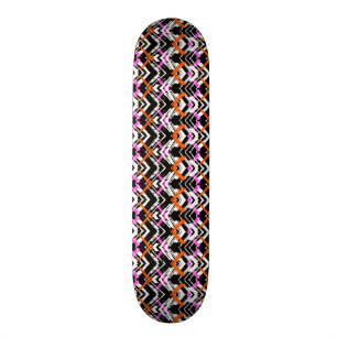 Black, Orange, And Pink Hand Drawn Arrow Pattern Skateboard