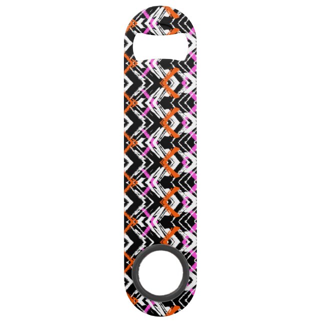 Black, Orange, And Pink Hand Drawn Arrow Pattern Speed Bottle Opener (Front)