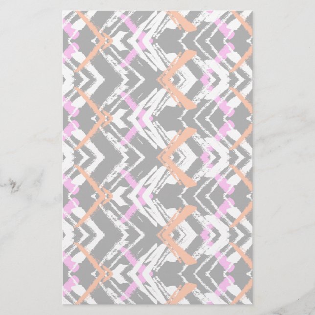 Black, Orange, And Pink Hand Drawn Arrow Pattern Stationery (Front)