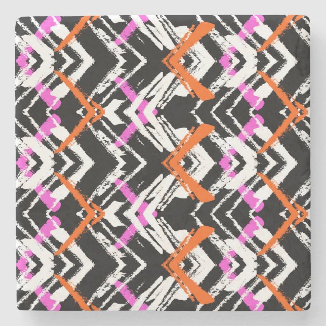 Black, Orange, And Pink Hand Drawn Arrow Pattern Stone Coaster (Front)