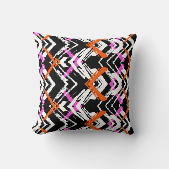 Black, Orange, And Pink Hand Drawn Arrow Pattern Throw Pillow (Front)