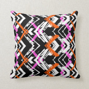 Black, Orange, And Pink Hand Drawn Arrow Pattern Throw Pillow