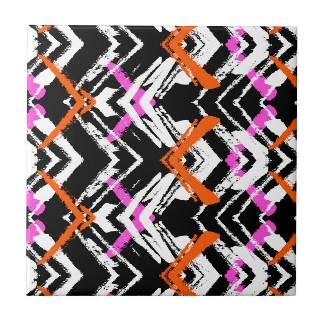 Black, Orange, And Pink Hand Drawn Arrow Pattern Tile (Front)
