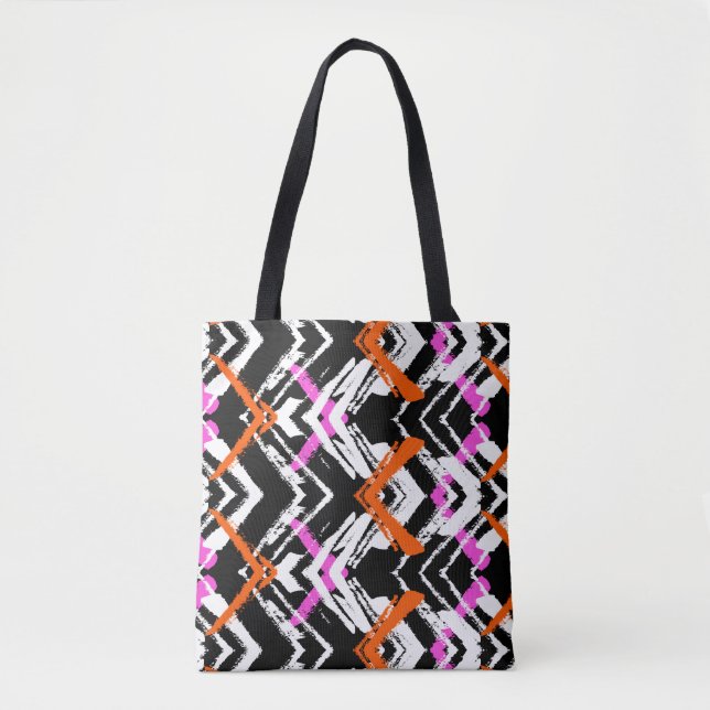 Black, Orange, And Pink Hand Drawn Arrow Pattern Tote Bag (Front)