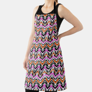 Black, Orange, And Pink Hand Drawn Chevron Pattern Apron