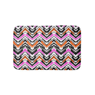Black, Orange, And Pink Hand Drawn Chevron Pattern Bath Mat