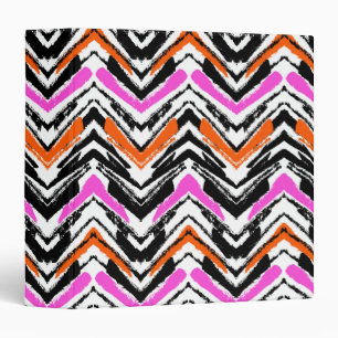 Black, Orange, And Pink Hand Drawn Chevron Pattern Binder