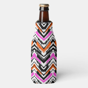 Black, Orange, And Pink Hand Drawn Chevron Pattern Bottle Cooler