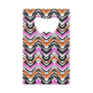 Black, Orange, And Pink Hand Drawn Chevron Pattern Credit Card Bottle Opener