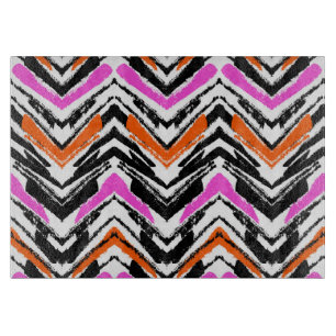 Black, Orange, And Pink Hand Drawn Chevron Pattern Cutting Board
