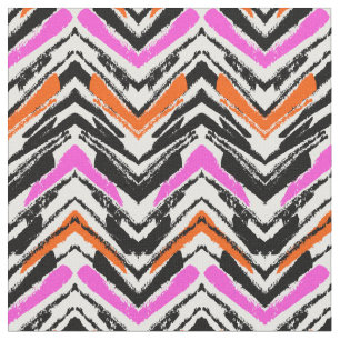 Black, Orange, And Pink Hand Drawn Chevron Pattern Fabric