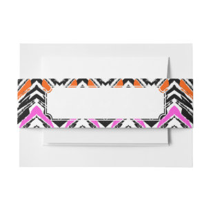 Black, Orange, And Pink Hand Drawn Chevron Pattern Invitation Belly Band