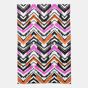 Black, Orange, And Pink Hand Drawn Chevron Pattern Kitchen Towel