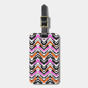 Black, Orange, And Pink Hand Drawn Chevron Pattern Luggage Tag