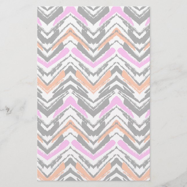 Black, Orange, And Pink Hand Drawn Chevron Pattern Stationery (Front)