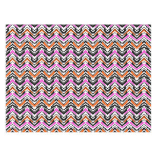 Black, Orange, And Pink Hand Drawn Chevron Pattern Tablecloth