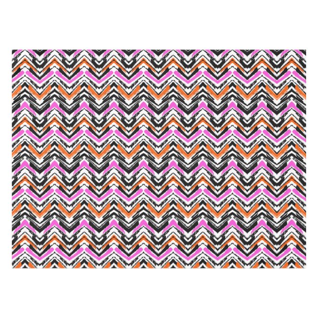 Black, Orange, And Pink Hand Drawn Chevron Pattern Tablecloth (Front (Horizontal))