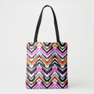 Black, Orange, And Pink Hand Drawn Chevron Pattern Tote Bag