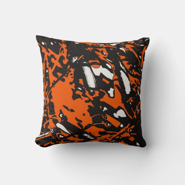 Black, Orange and White Abstract Throw Pillow (Front)
