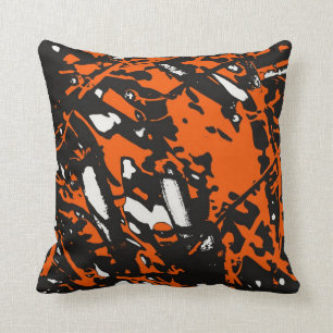 Black, Orange and White Abstract Throw Pillow